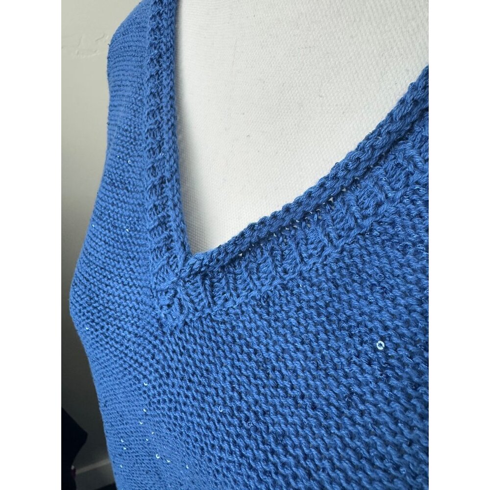 DKNY Jeans Womens 1X Sequin V-Neck Light Sweater Blue Soft Comfortable - Picture 2 of 11